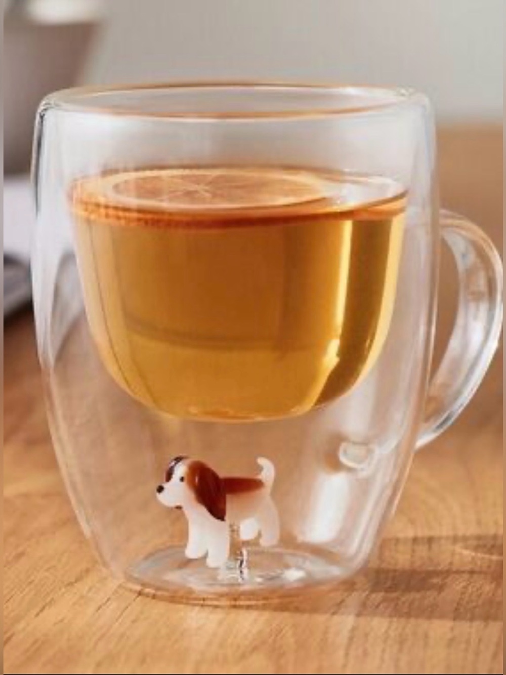 ANTHROPOLOGIE Double-Wall Mug Brown and White Dog $22 Retail NEW